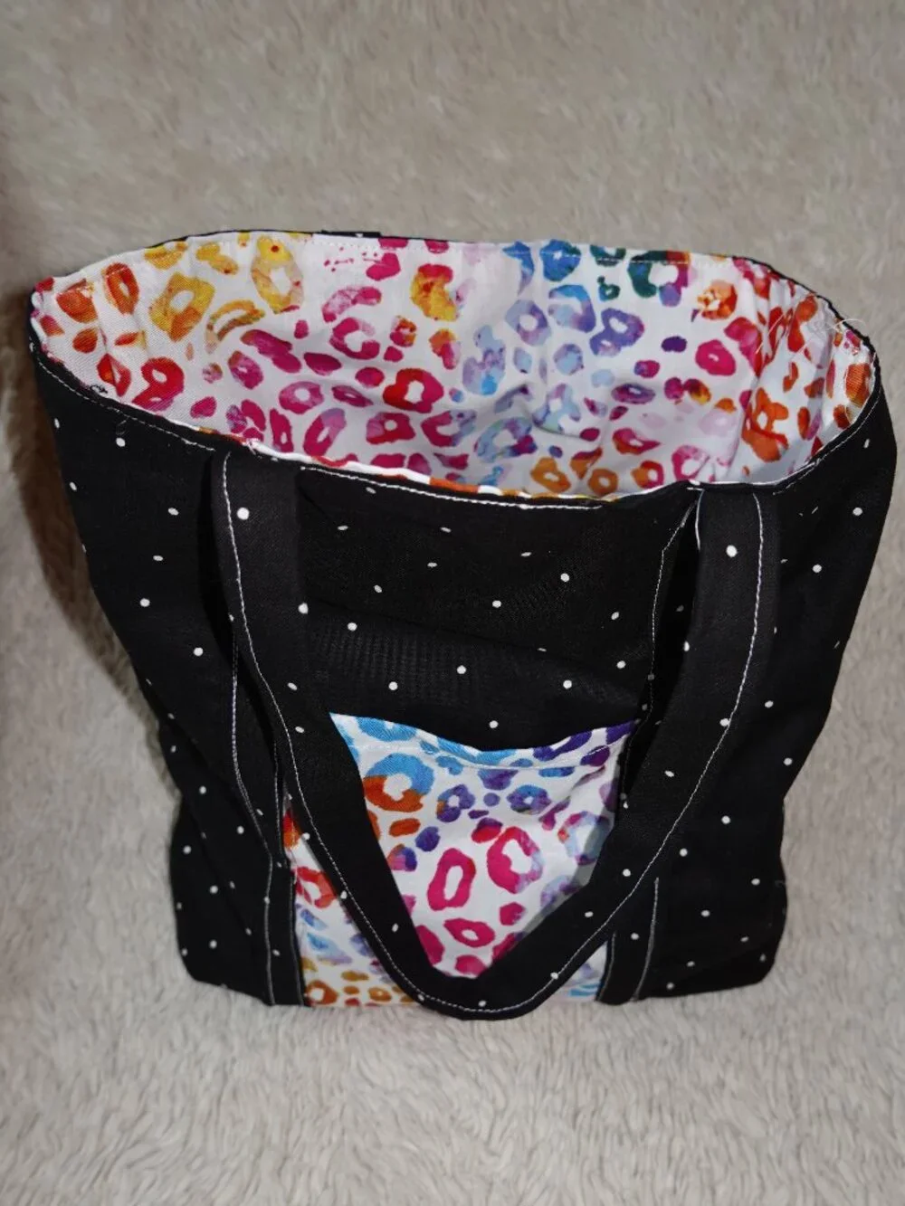 Girls Handmade Black Polka-Dot, Multi-colored Leopard Print Soft Fabric Bag